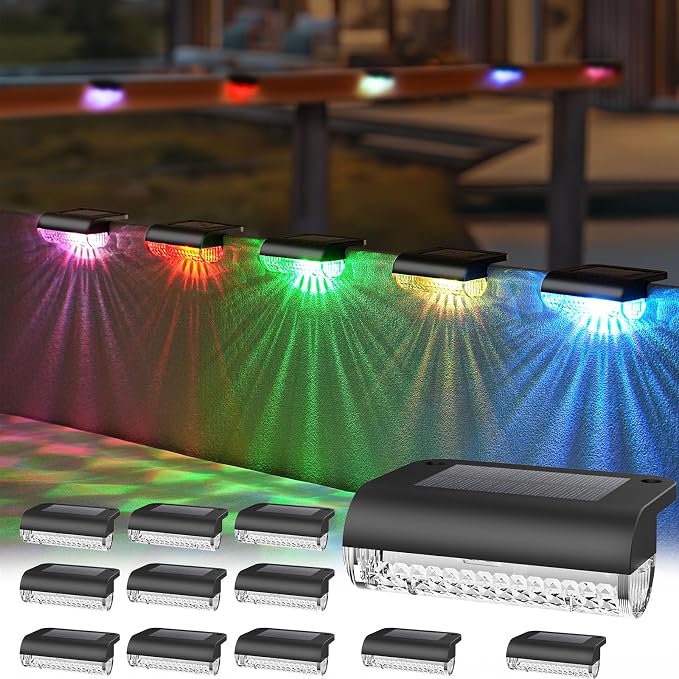 12 Pack Solar Deck Lights Outdoor RGB Led Solar Fence Lights Step Waterproof by Herzila