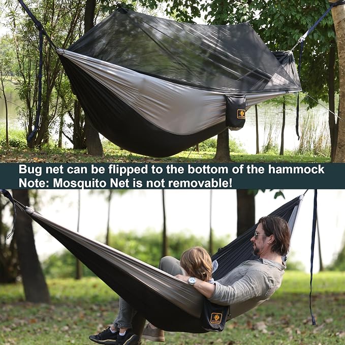 Camping Hammock with Net, Portable Lightweight Double Hammocks with Tree Straps - Image 4