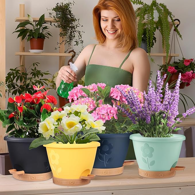 Plastic Plant Pots 10 Inch Set of 4, Self Watering Pots - Image 5
