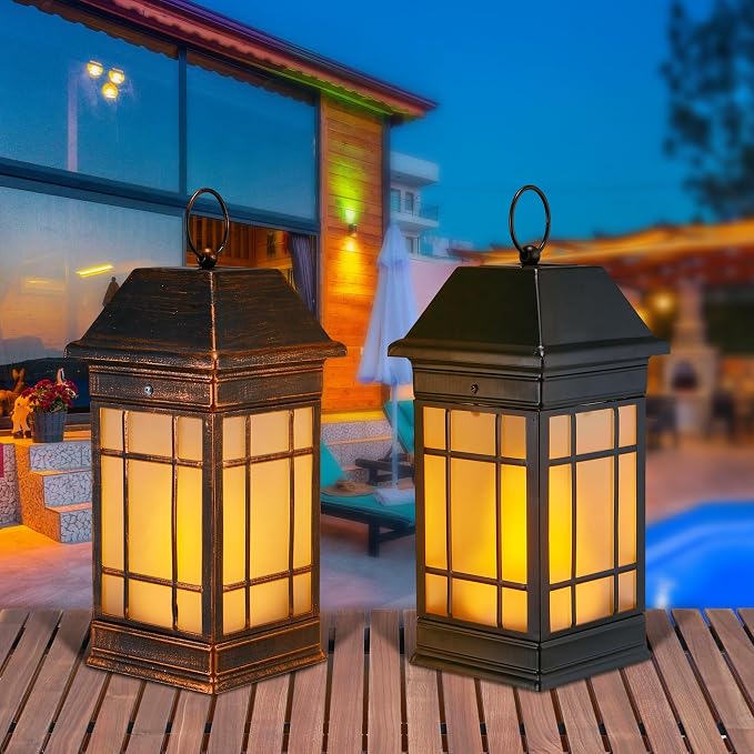 15.5" Solar Lantern Outdoor Waterproof, Glass Flickering Flame Solar Lanterns - Image 3