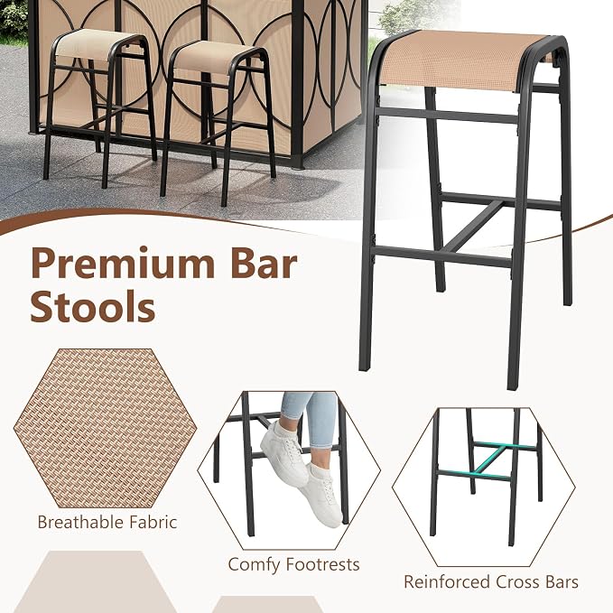 Tangkula 3-Piece Patio Bar Set, Grill Gazebo & 2 Bar Stools - Image 8
