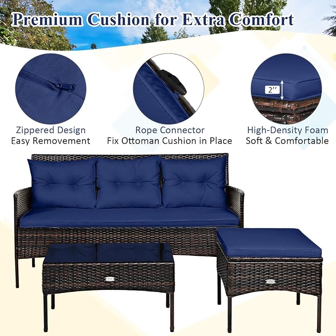 Tangkula 3 Pieces Patio Conversation Set, All Weather Outdoor PE Rattan Wicker - Image 4