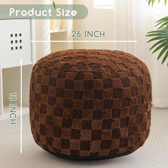 HIGOGOGO Round Stuffed Pouf Ottoman, Plaid Poufs - Image 2