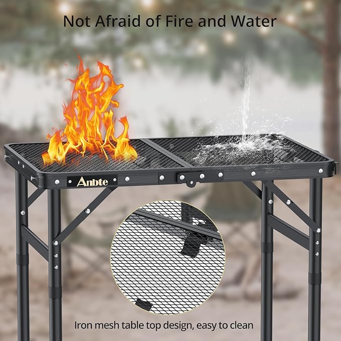 Anbte Folding Grill Table, Aluminum Camping Table Adjustable Height Max 27.5" - Image 4