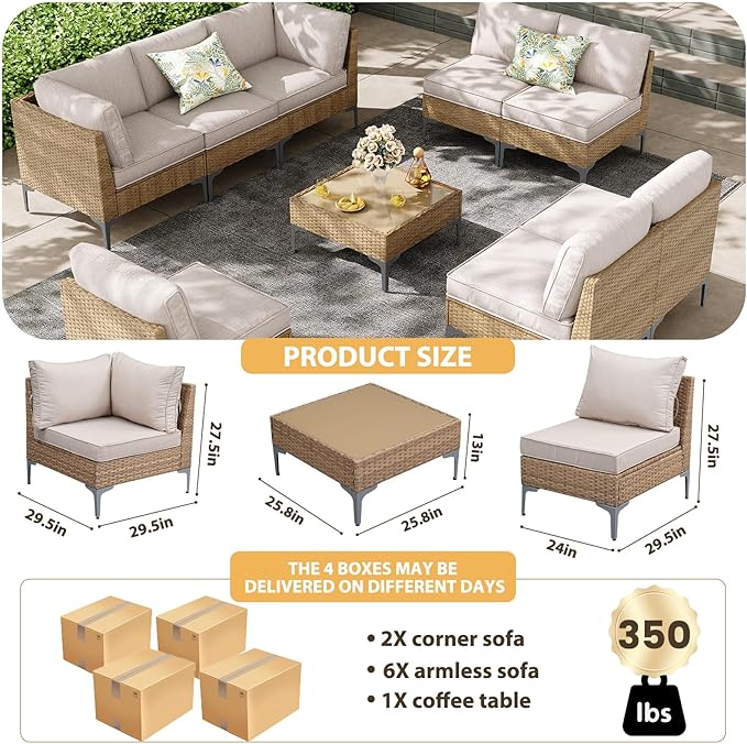 9 Piece Patio Furniture Set, Wicker Modular Outdoor Furniture - Image 5