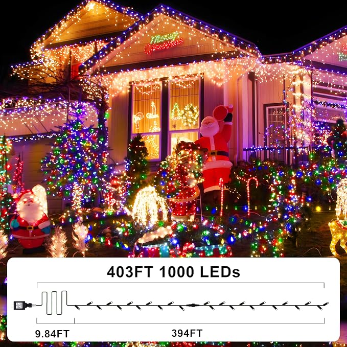 KNONEW 403FT 1000 LED Christmas Lights Outdoor String Lights 8 Modes & Timer - Image 4