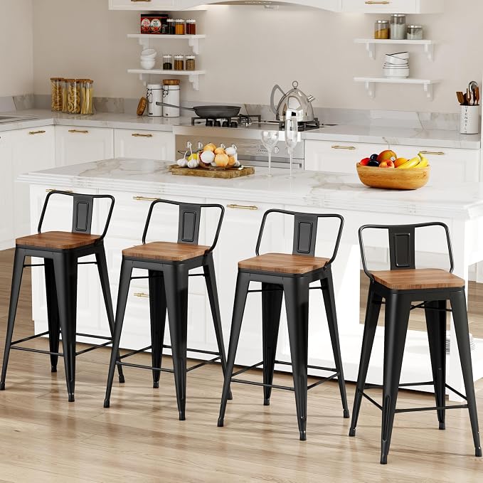 Changjie Furniture 26 Inch Bar Stools Set of 4 Industrial Metal Barstools - Image 8