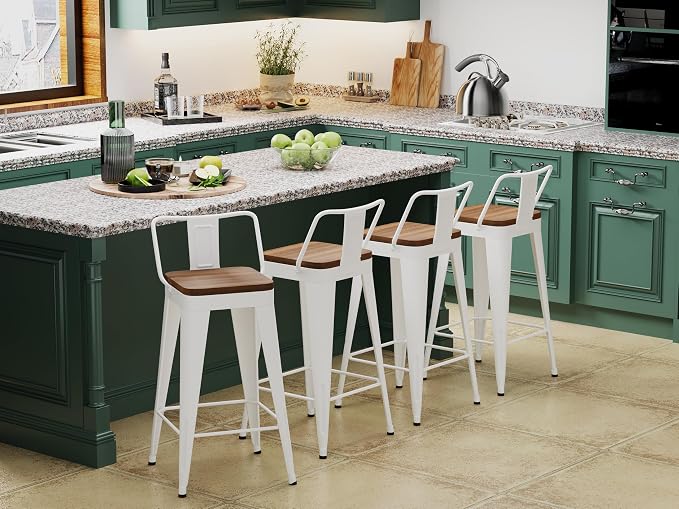 Bar Stools Set of 2 Metal Bar Stool Counter Height Bar Stools 24" White Modern - Image 5