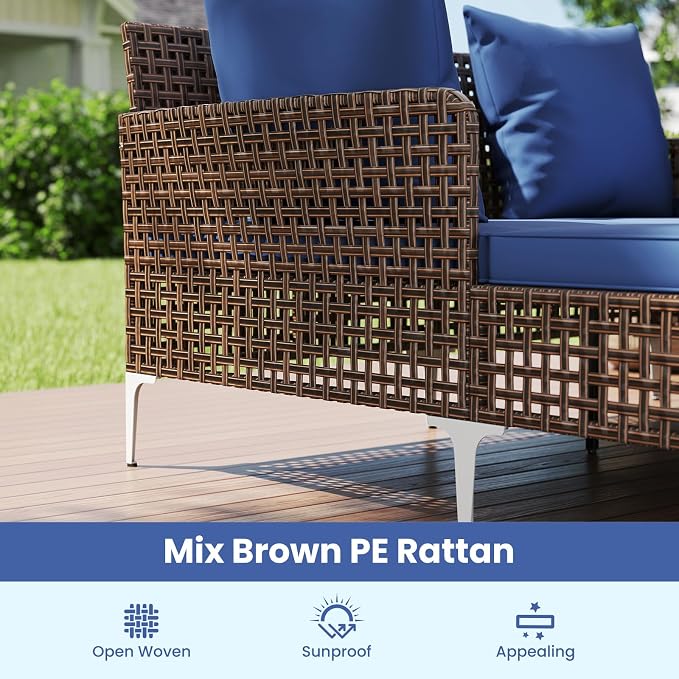 Tangkula Outdoor Rattan Double Daybed, Boho Wicker Chaise Lounge - Image 7