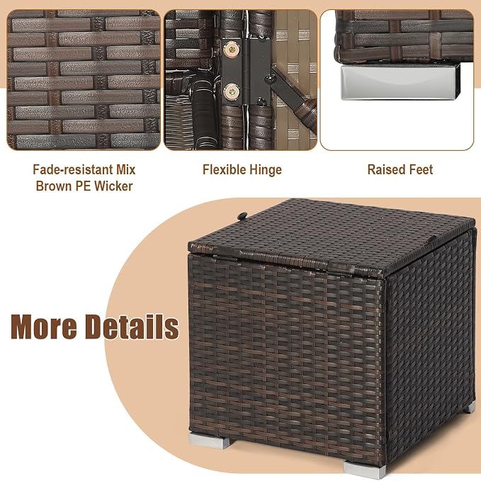 RELAX4LIFE Wicker Outdoor Storage Ottoman, 2-Piece Rattan Footstool w/Removable - Image 6