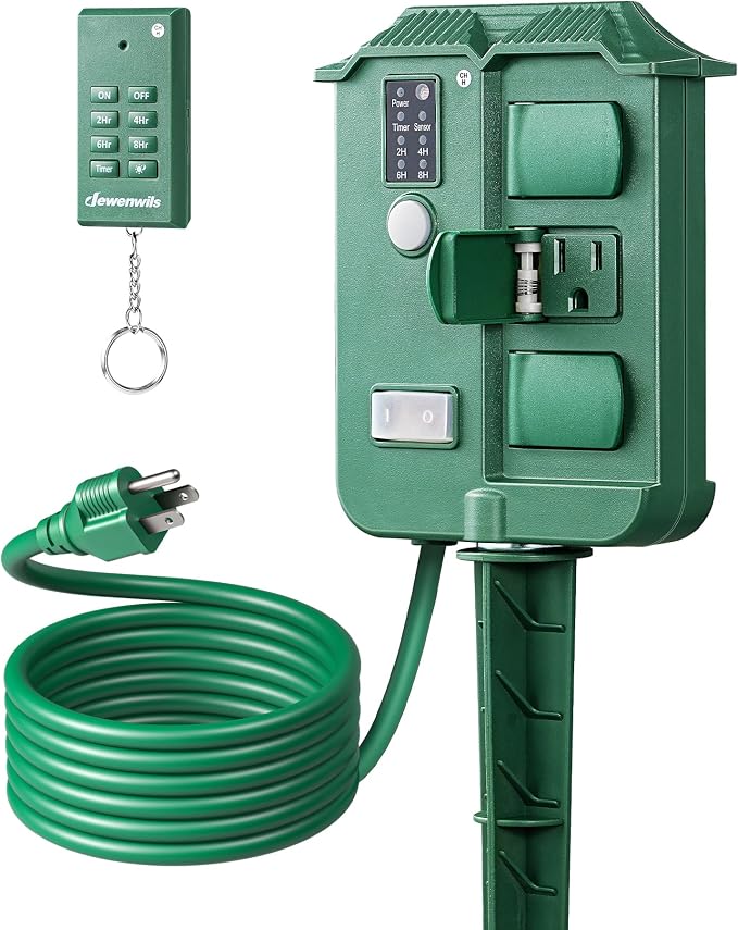 DEWENWILS Outdoor Power Stake Timer Waterproof, 6 Grounded Outlets, 6FT by DEWENWILS