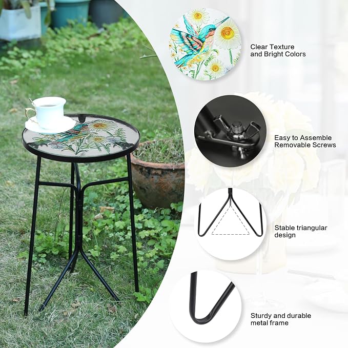 VCUTEKA Patio Side Table Outdoor Accent Table Bistro Coffee Table Plant End - Image 4