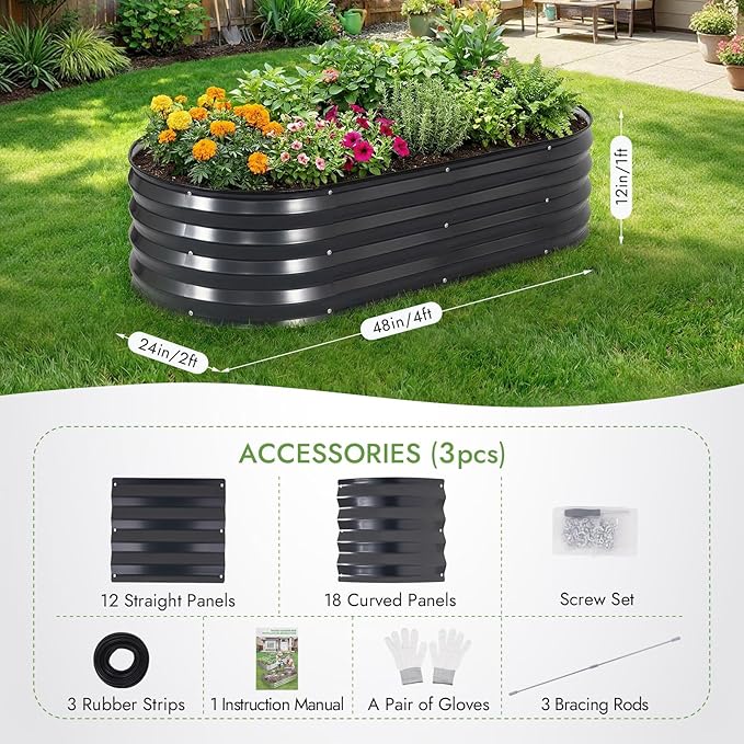 INNO STAGE 3Pcs Galvanized Raised Garden Bed Kit, Outdoor Metal Raised Garden - Image 6
