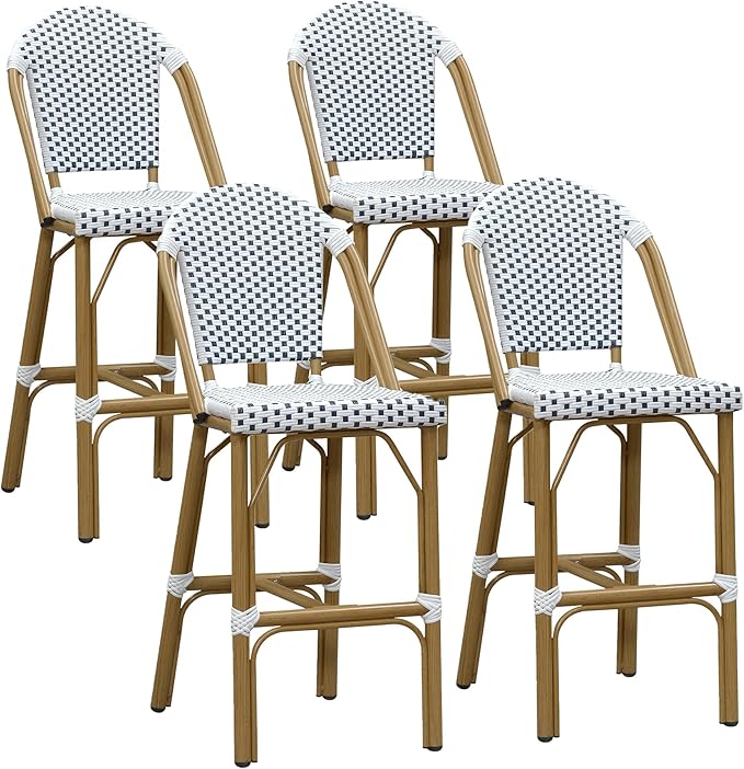 PURPLE LEAF Outdoor Bar Stools Set of 4 Bamboo 30'' Patio Bar Stool Print by PURPLELEAF
