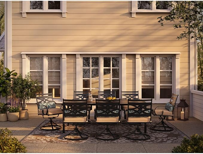 Hanover Montclair 9-Piece Outdoor Dining Set, 8 Swivel Rocker Chairs - Image 12