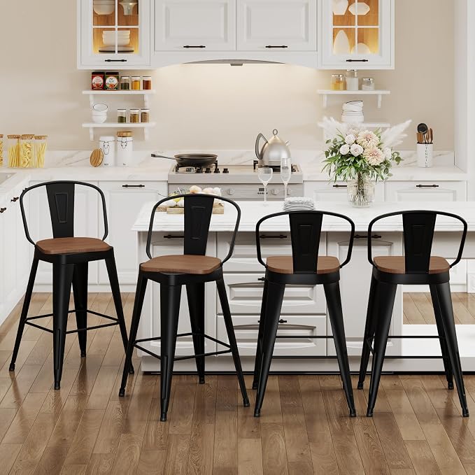 Aklaus Swivel Bar Stools 26 inch Swivel Metal Counter Height Barstools Set of 4 - Image 8