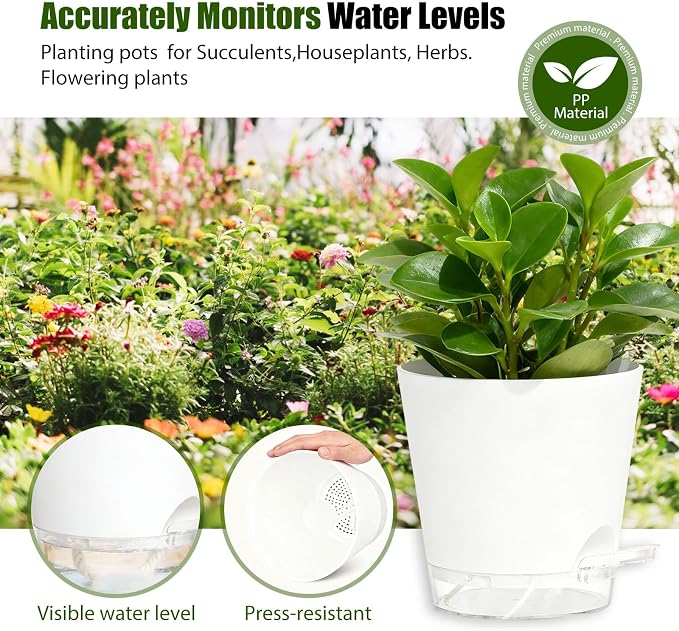 Plant Pots 6 Inch Self Watering Pots, 6 Pack Plastic Planters - Image 7