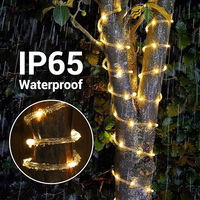 Solar Rope Lights, 66ft 200LED Solar String Lights, 8 Modes Waterproof Solar - Image 6