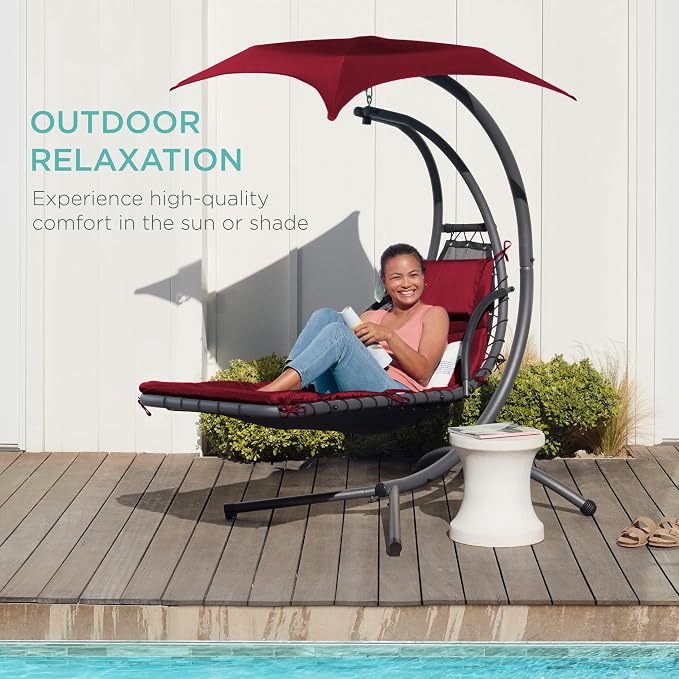 Best Choice Products Outdoor Hanging Curved Steel Chaise Lounge Chair Swing - Image 8