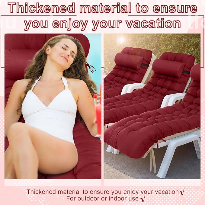 Tudomro 66'' Outdoor Chaise Lounge Cushion Waterproof Patio Lawn Pool Chaise - Image 7