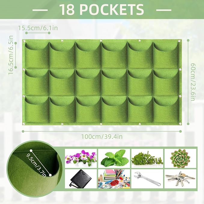 LITLANDSTAR 18 Pockets Hanging Grow Bags, 2 Pack Horizontal Wall Planter Plant - Image 3