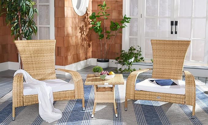 SAFAVIEH Outdoor Collection Edna Natural/White Cushion 3-Piece Lounge Set by SAFAVIEH