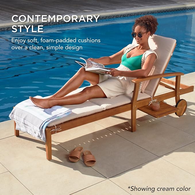 Best Choice Products 79x26in Acacia Wood Chaise Lounge Chair Recliner, Outdoor - Image 4