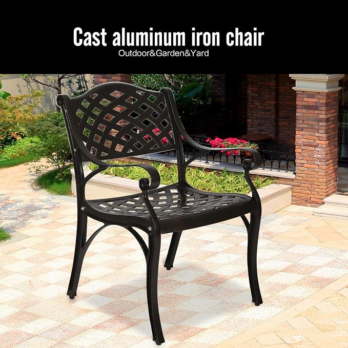 YUSING Outdoor Dining Chairs Set of 2, Cast Aluminum Metal Arm Chairs - Image 5
