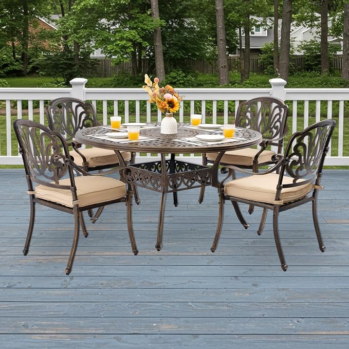 5-Piece Cast Aluminum Patio Furniture, Outdoor Dining Sets - Image 2
