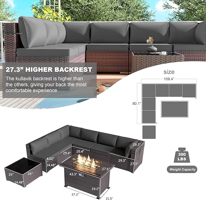Kullavik 11 Pieces Outdoor Patio Furniture Set, PE Wicker Rattan Sectional Sofa - Image 8