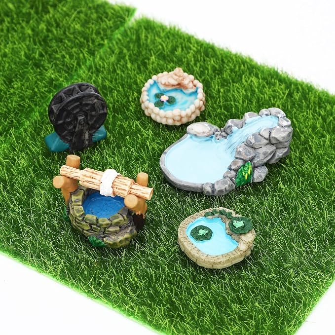 ONEST 17 Pieces Garden Miniature Accessories Mini Bridge Lighthouse Well Pond - Image 5