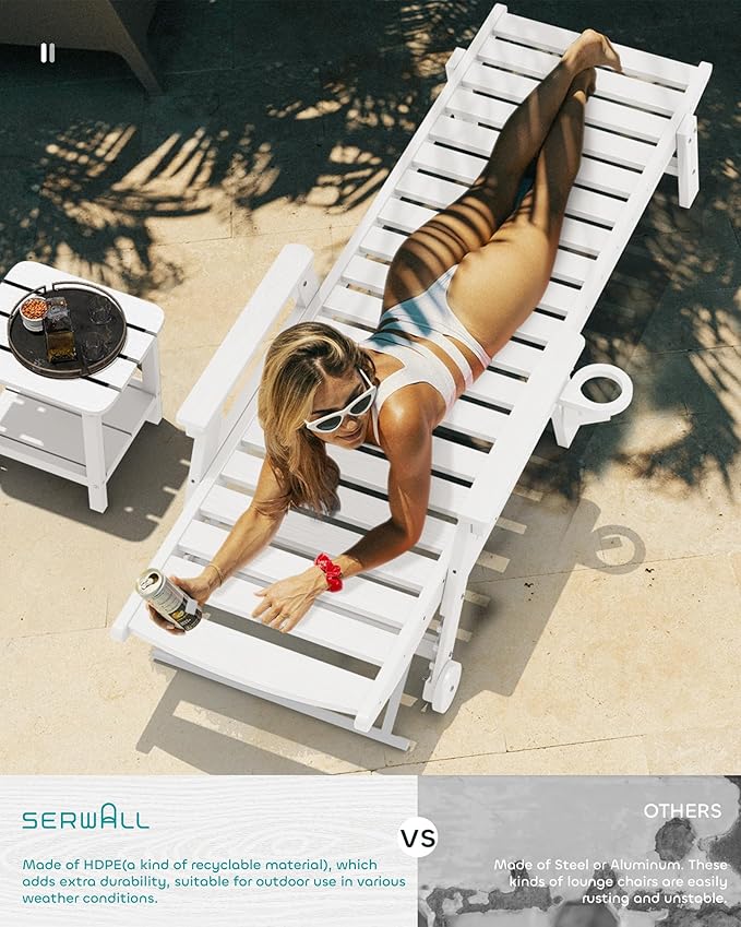 SERWALL Patio Chaise Lounge Chair Set of 2, Poly Lounge Chair - Image 2