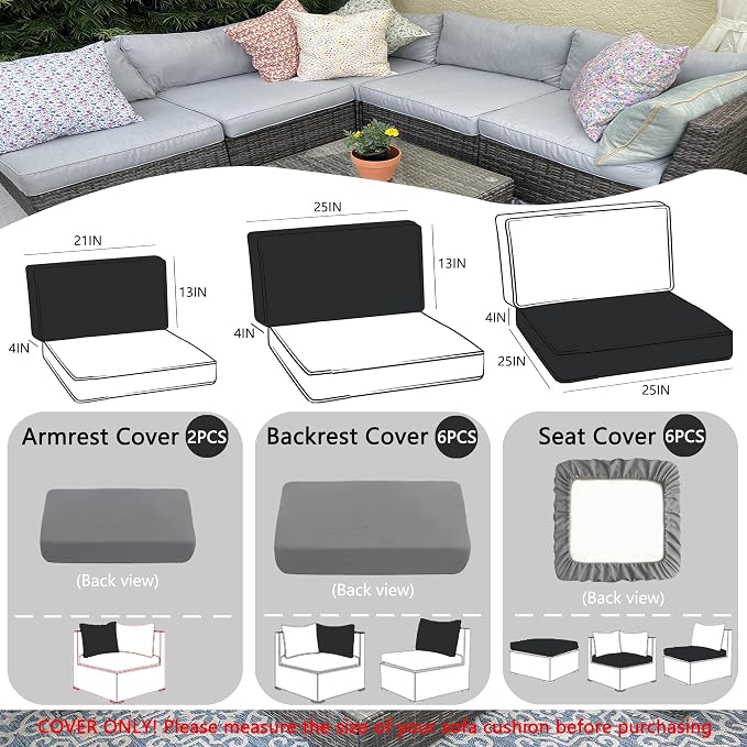 Sqodok Outdoor Cushion Covers 14Pcs Patio Cushion Slipcovers, Replacement - Image 2