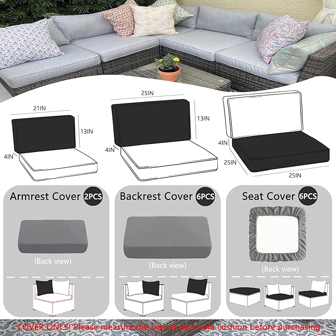 Sqodok Outdoor Cushion Covers 14Pcs Patio Cushion Slipcovers, Replacement - Image 2