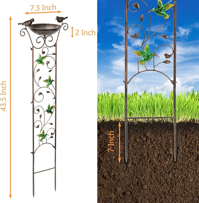 LEWIS&WAYNE Garden Trellis Bird Bath Outdoor, 40 Inch Antique Iron Garden Plant - Image 2
