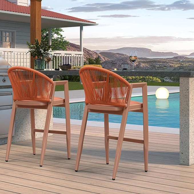 PURPLE LEAF Outdoor Bar Stools Set of 2 Wicker Bar Stools Woven Bar Height - Image 2