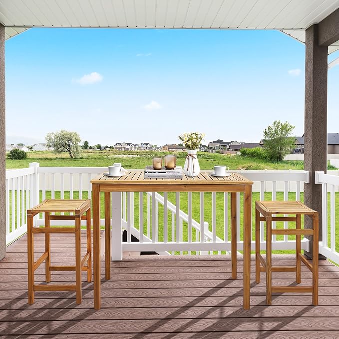 Tangkula Outdoor Acacia Wood Bar Table, 45” Rectangular Bar Height Farmhouse - Image 4