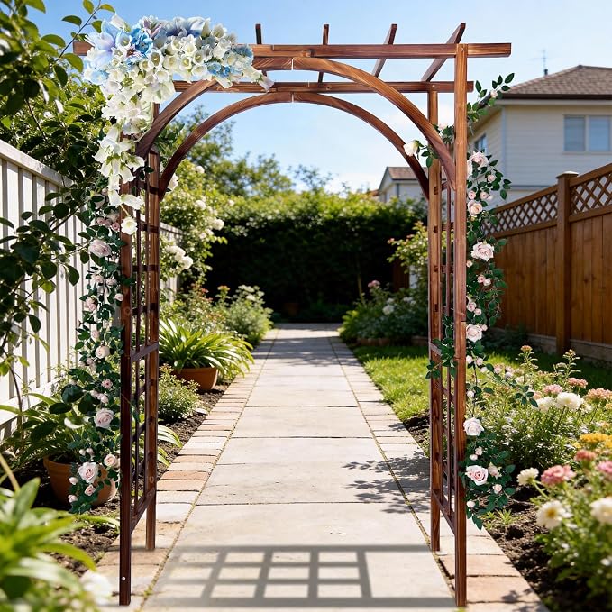 85 in Wooden Garden Arbor, Solid Fir Wood Trellis - Image 6