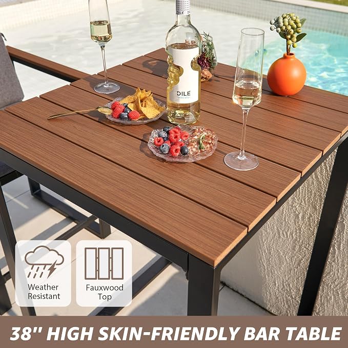 NATURAL EXPRESSIONS 3-Piece Bar Table and Chairs Set, Outdoor Bar Set - Image 3