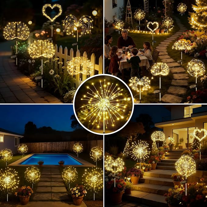 btfarm 4 Pack 120 LED Solar Garden Lights Outdoor, 8 Modes Firework Lights - Image 8
