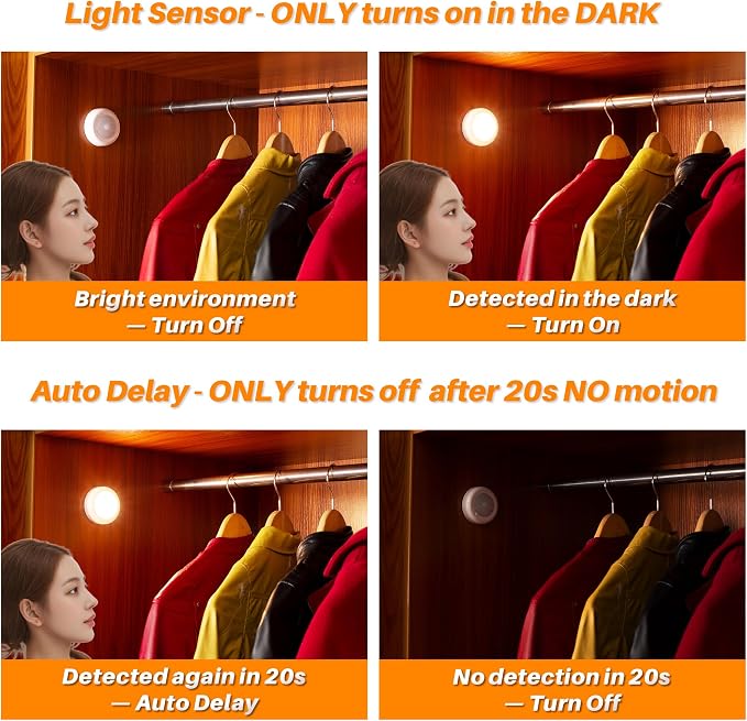 STAR-SPANGLED 6 Pack 2.8” Motion Sensor Lights Indoor AAA Battery Operated - Image 3
