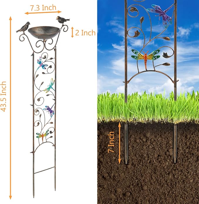 LEWIS&WAYNE Garden Trellis Bird Bath Outdoor, 40 Inch Antique Iron Garden Plant - Image 2