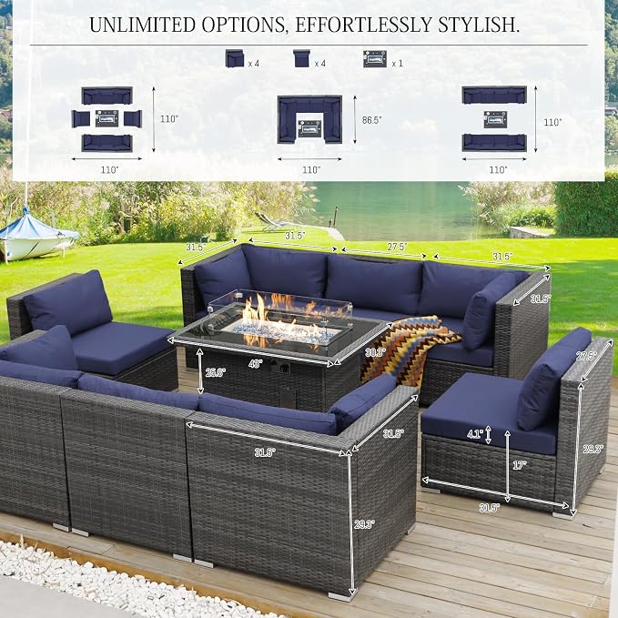 BULEXYARD 9 Piece High Back Outdoor Sectional Seating - Image 2
