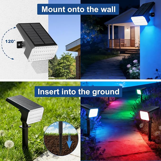 LANSOW Solar Spot Lights Outdoor Color Changing, 2 Pack/7 Modes Waterproof - Image 6