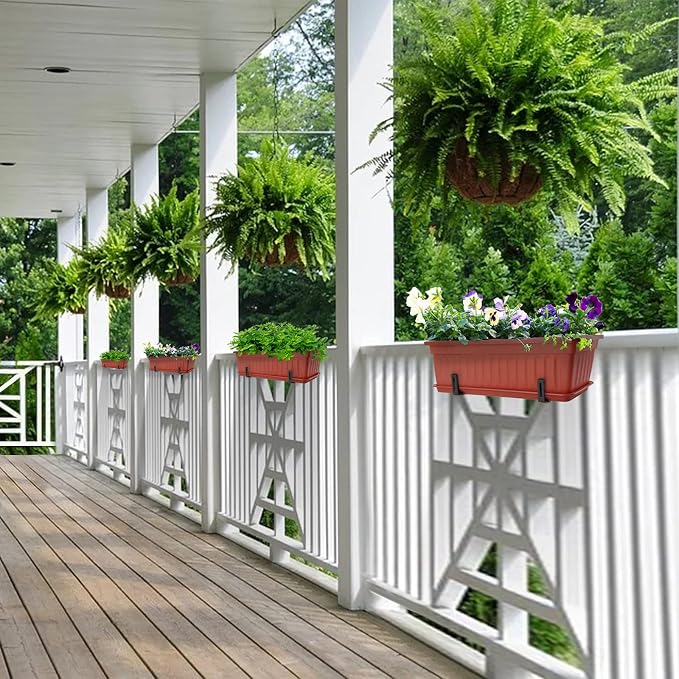 GREANER Long Planters for Outdoor Plants, 3 Pack 16.9x7.48 Inch Flower - Image 6