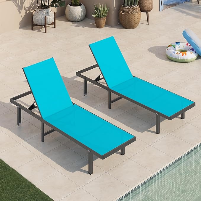 Aluminum Outdoor Lounge Chairs Set of 2, Pool Lounge Chairs by Oasbira