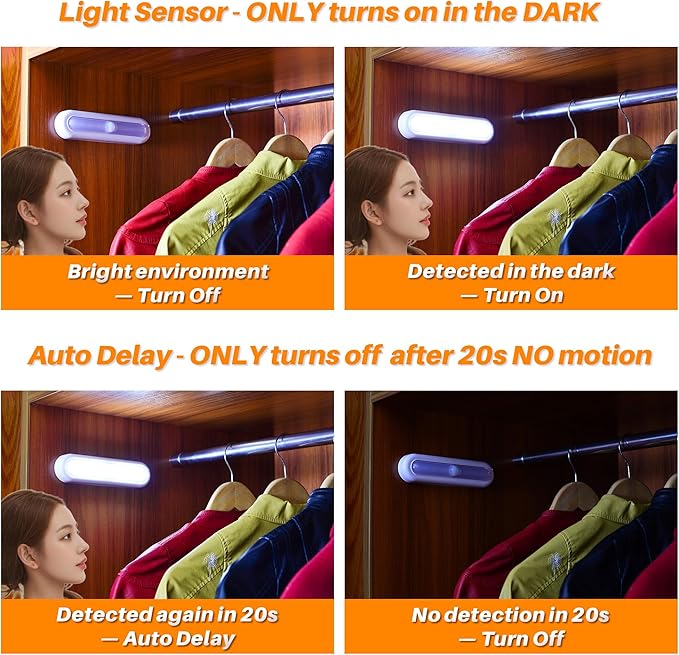 STAR-SPANGLED 3 Pack 7” Motion Sensor Lights Indoor Battery Operated, Stick on - Image 3