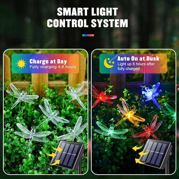 JMEXSUSS Dragonfly Solar String Lights Outdoor, 25.6FT 30 LED Waterproof Solar - Image 3