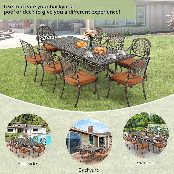 Cast Aluminum Patio Furniture Set 9-Piece Outdoor Dining Set Includes 86.6’’ - Image 6