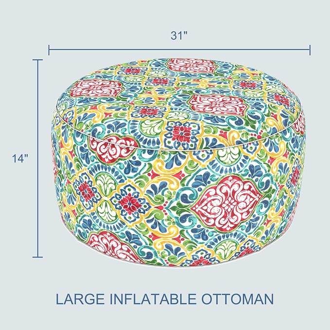 LVTXIII Indoor/Outdoor Extra Large Inflatable Ottoman Pouf D31 x H14 Inch - Image 3
